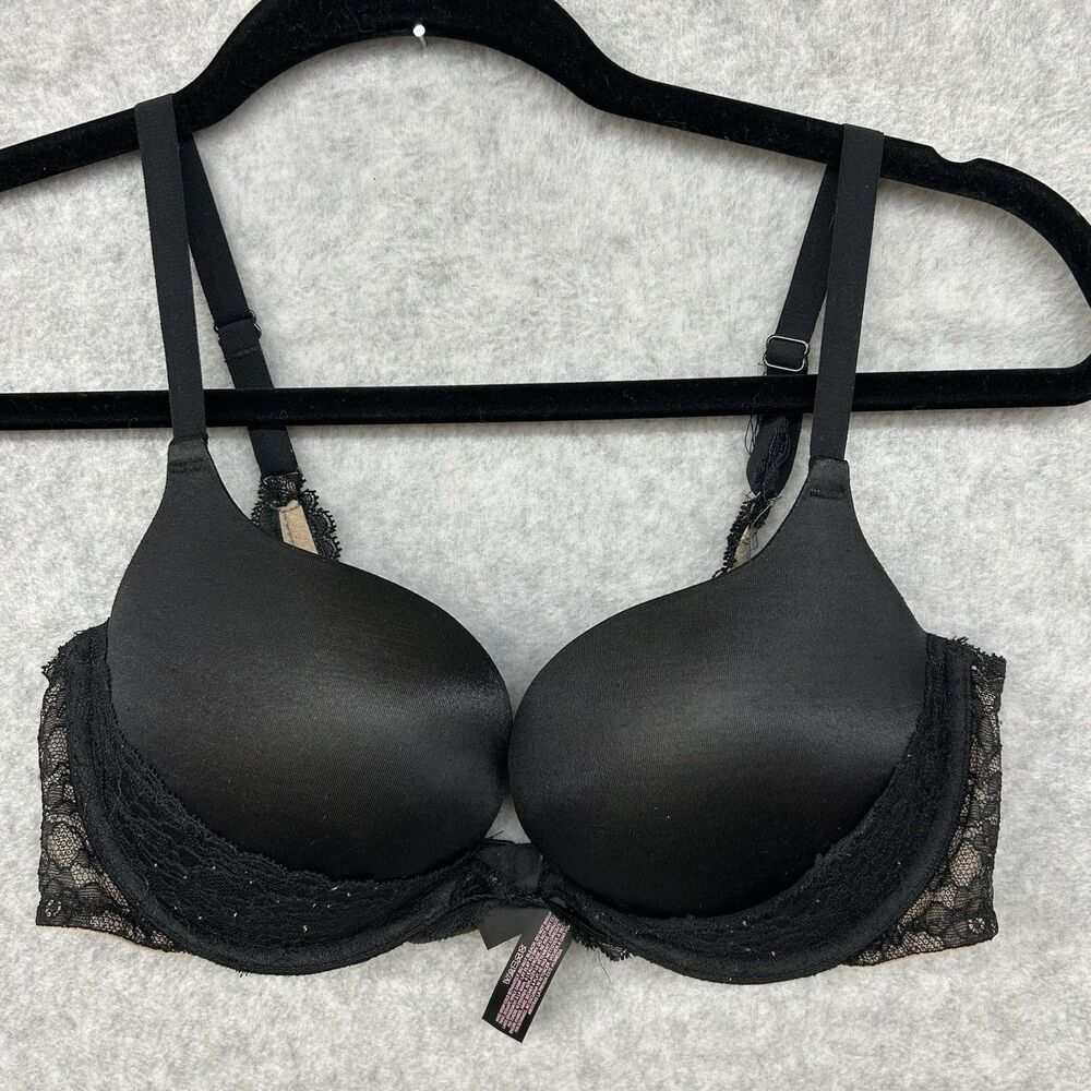 Victorias Secret Bra 36C Padded Demi Underwire Black/Nude Lace Glamour Sexy